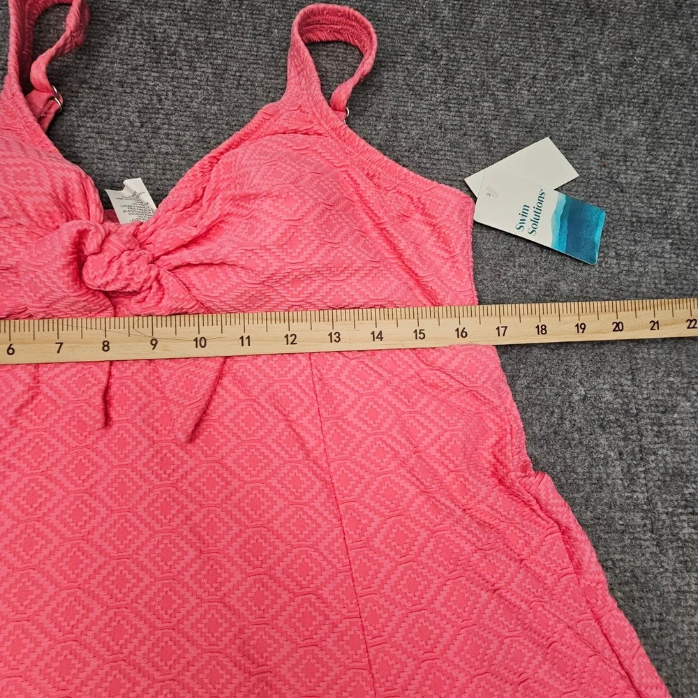 Swim Solutions Swim Dress Womens 18 Guava Pink Bow Front Tummy Control New - Picture 5 of 10